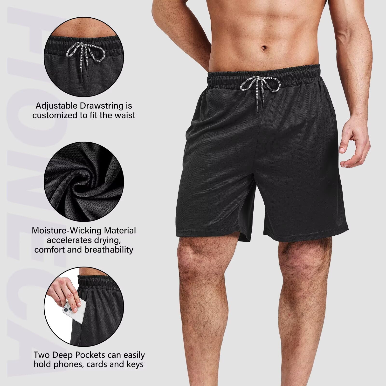 5 Pack Men's 7-Inch Gym Shorts - Breathable Quick-Dry Athletic Running Shorts with Mesh Lining & Pockets - Perfect for Workouts, Jogging, and Casual Wear