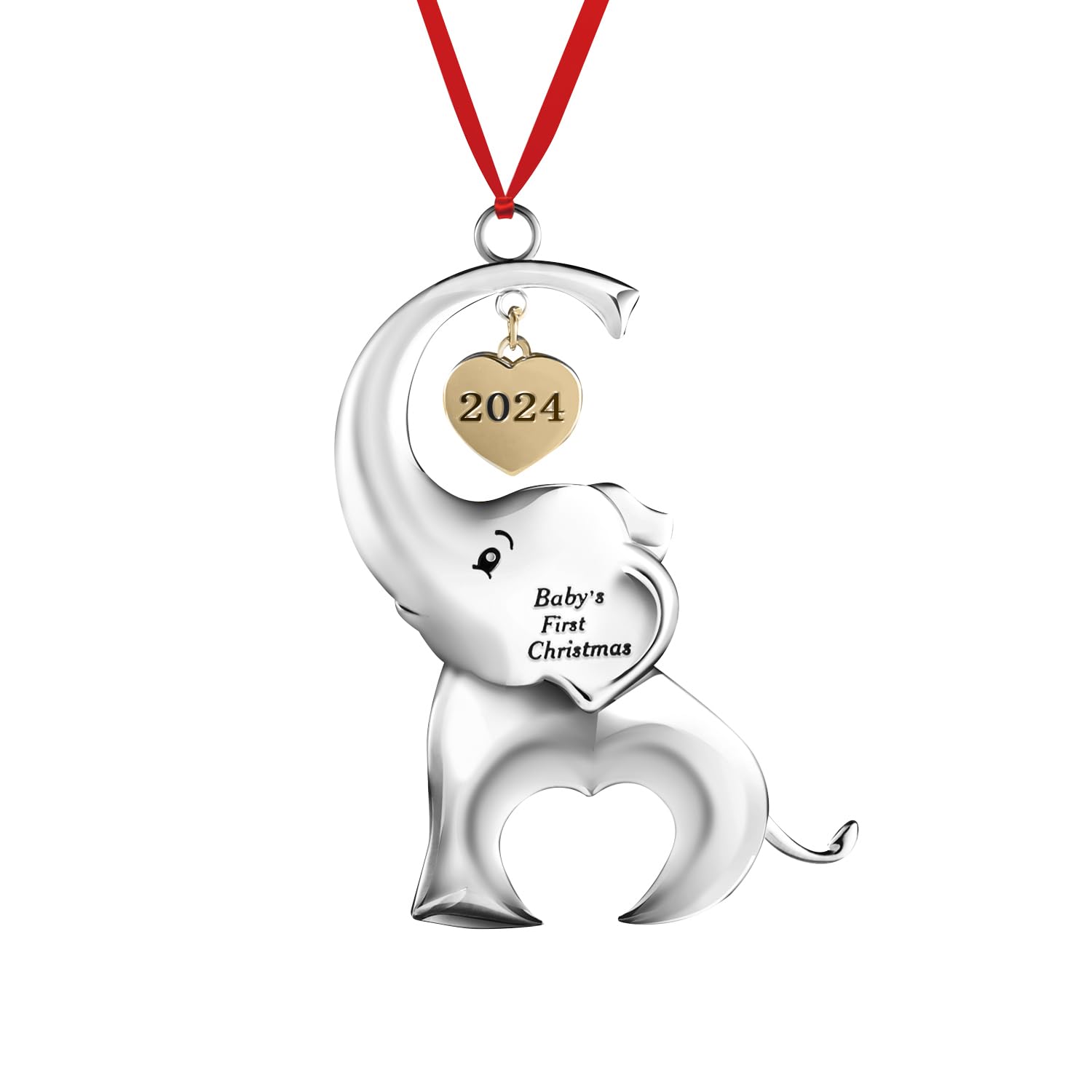 Baby's First Christmas Ornaments 2024 - Elephant Keepsake Decoration with 2-Color Ribbon for Newborn Boys & Girls (Silver) | Perfect for Baby's First Christmas Tree & Holiday Photo Props