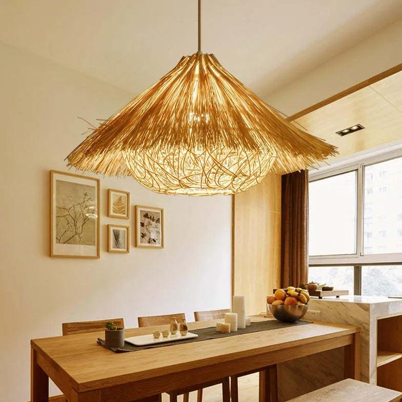 Stylish Rattan Pendant Light with Umbrella Cover - Perfect for Dining Room, Kitchen Island & Boho Home Decor