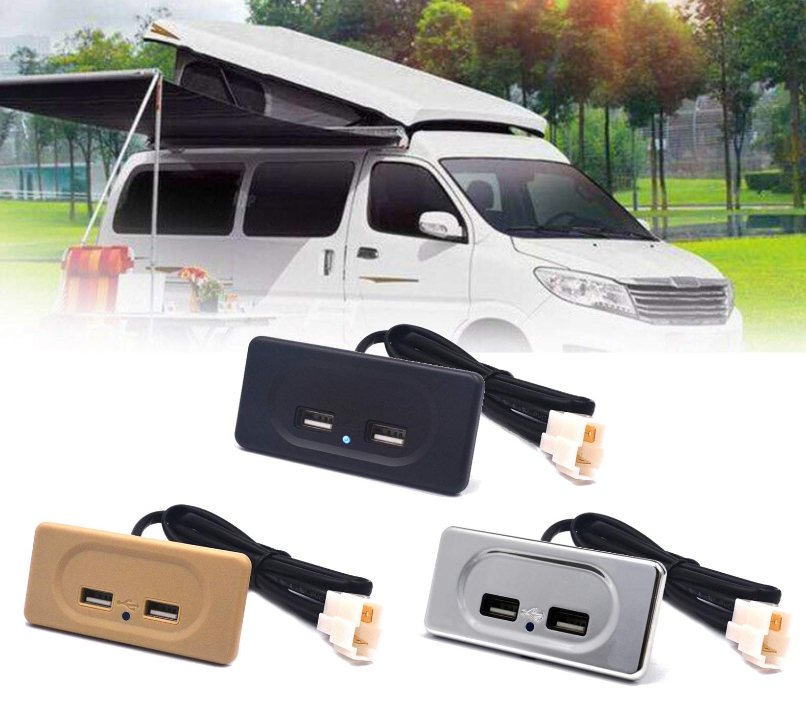 12V Dual USB Car Charger for RV, Truck & Camper - Fast 2.1A Charging