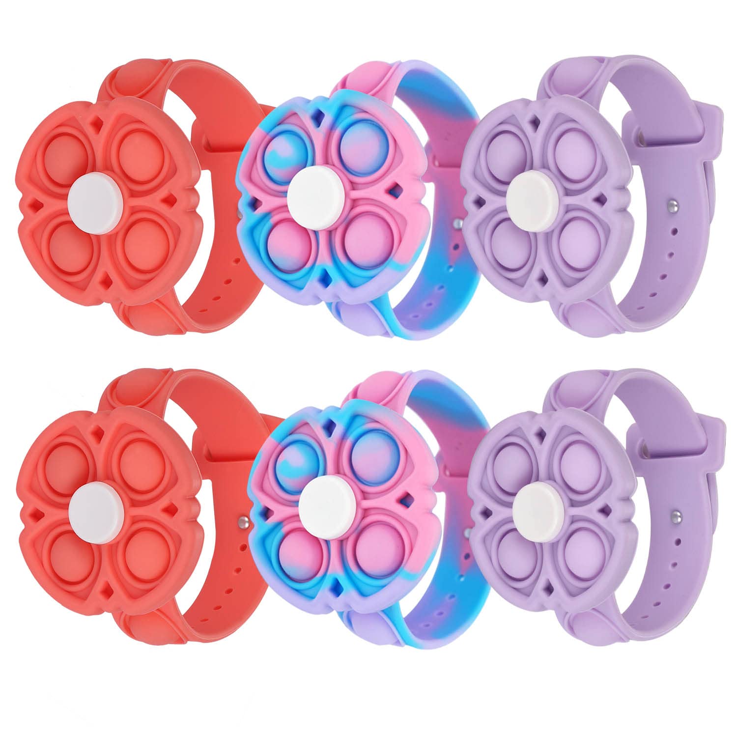 Rasihoo 6-Pack Pop Bracelets with Fidget Spinner - Silicone Push Bubble Sensory Toys for Stress Relief, ADHD & Autism - Fun Anxiety Relief Gifts for Kids & Adults - Perfect for Classroom, Office & Travel Use