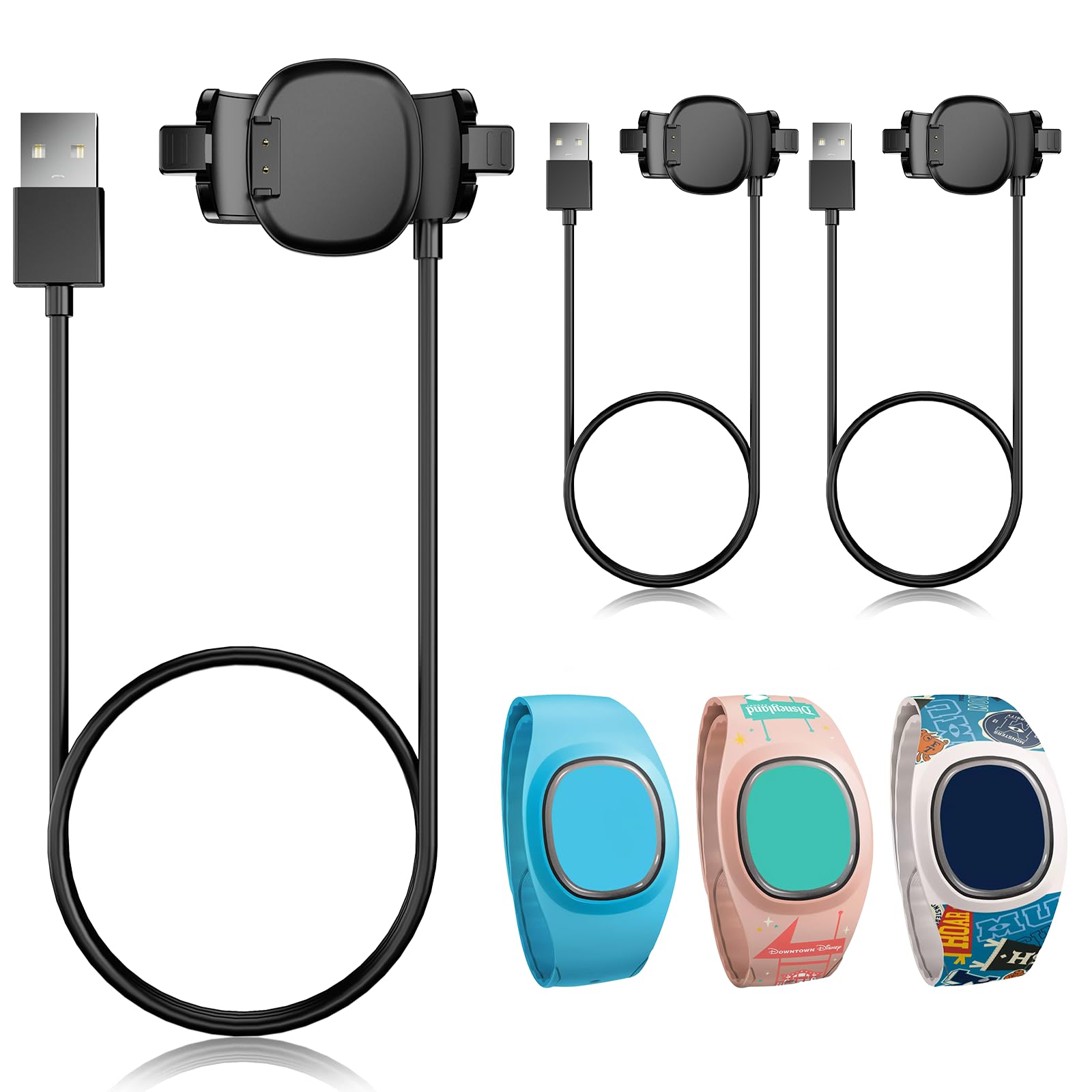 3 Pack Disney Magic Band Plus Charger Replacement - 3.3ft USB Cable for Disney MagicBand+ (Black) | Perfect for Disney Parks, Resorts & MagicBand+ Accessories Charging
