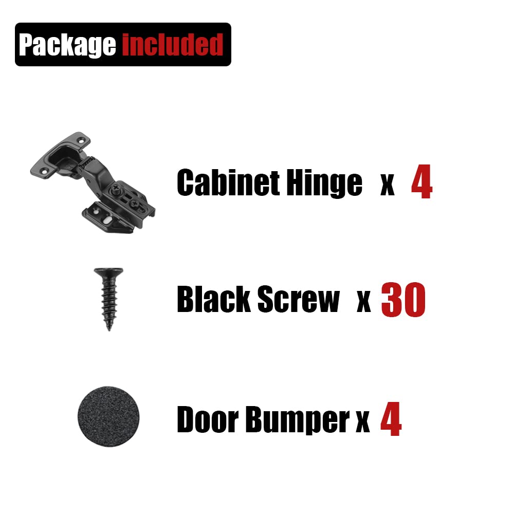 Soft Close Cabinet Hinges 100° Black - 4 Pack Stainless Steel Frameless Cabinet Door Hinges with Bumper, Matte Black Finish (CH102-PB-P4) - Perfect for Kitchen Cabinets, Bathroom Vanities & Wardrobe Doors