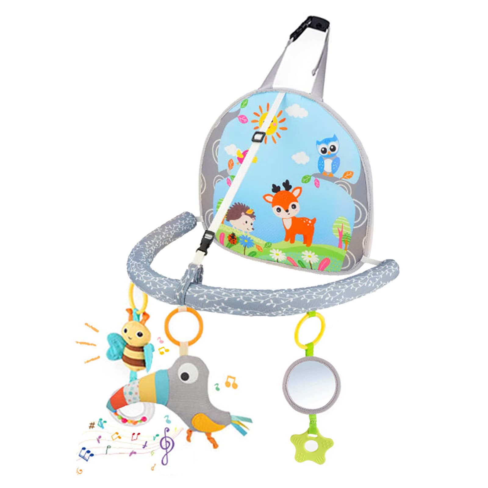 Rear Facing Car Seat Toy for Babies - Kick & Play Activity Center with Music, Mirror & Rattles - Developmental Travel Toys for Toddlers - Perfect for Road Trips & Long Car Rides (Toucan Design)