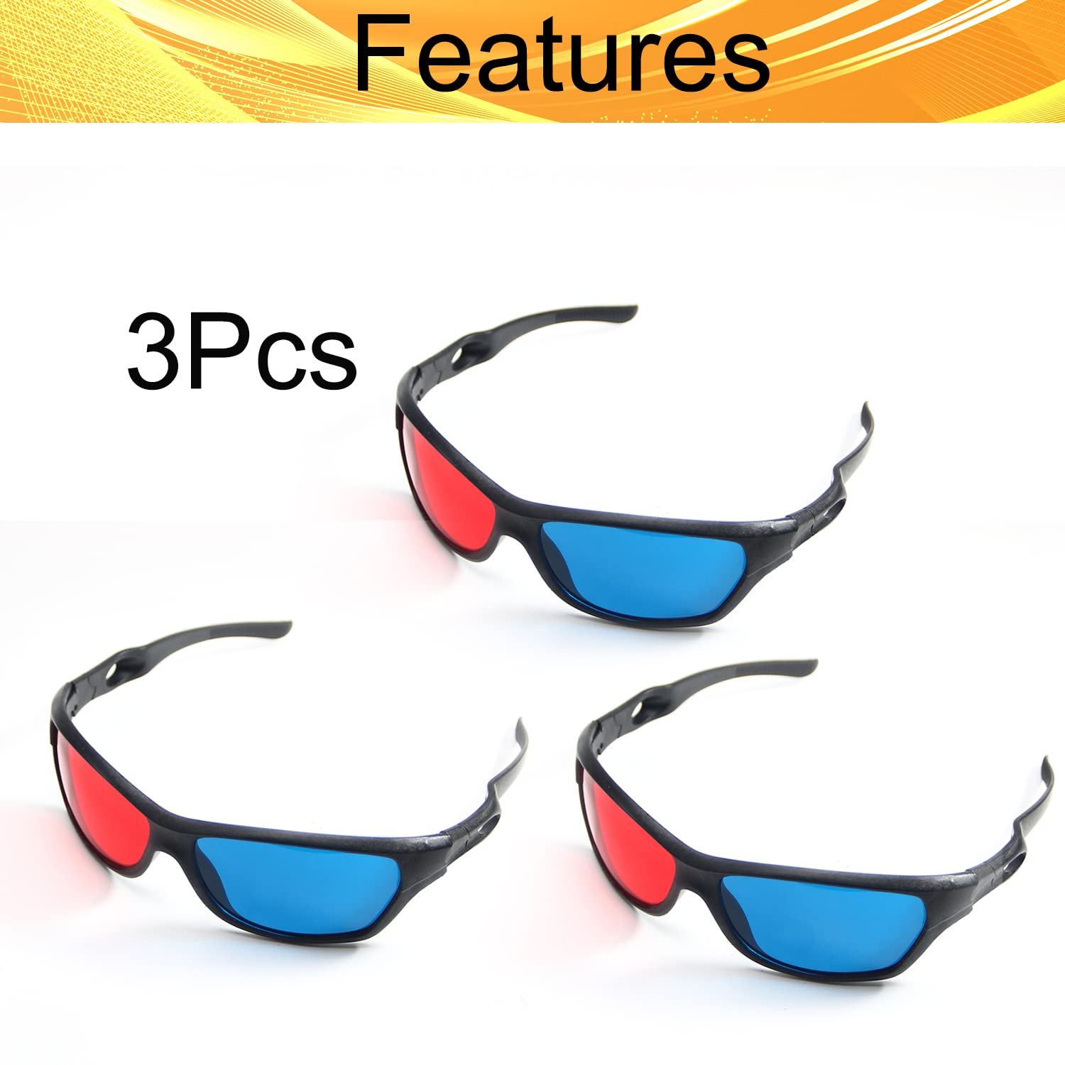 3D Glasses for Movies & Games - 3 Pack Ergonomic Red-Blue 3D Glasses with Foldable Design | Home Theater, Gaming, 3D Movie Night, VR Experiences