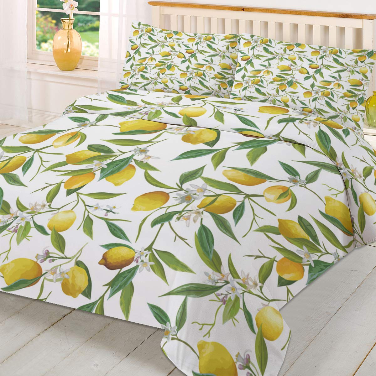 3-Piece Lemon Print Twin Duvet Cover Set for Boys & Girls - Soft Comforter Cover with 2 Pillowcases - Perfect for Kids' Bedroom, Nursery & Sleepovers