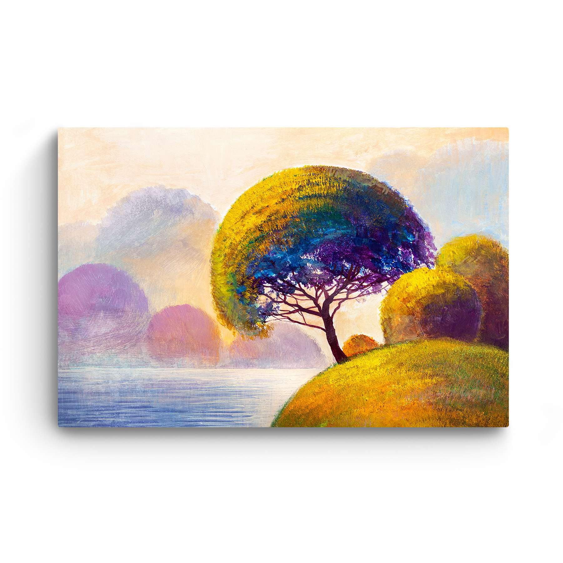 Modern Canvas Wall Art - Green Trees & Water Landscape Painting Stretched Print - Ready to Hang Home Decor for Bedroom, Living Room or Office - Unique Luminous Artwork 32x48 Inches - Perfect for Nature-Themed Interior Design & Relaxing Home Atmosphere