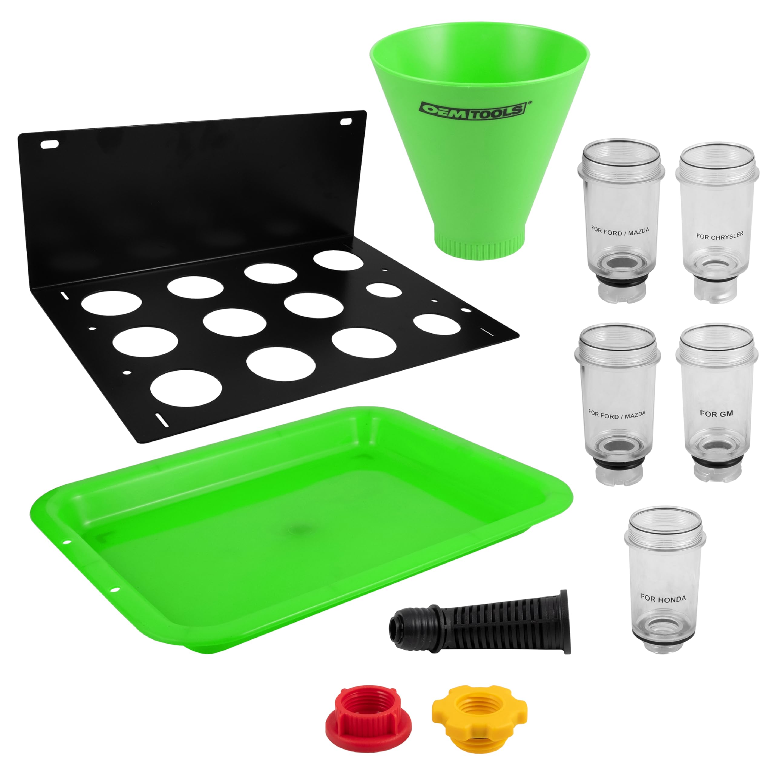 OEMTOOLS 87039 Universal Spill-Free Coolant Funnel Kit - Clear No-Spill Funnel Chamber with 8 Attachments for Car, Truck & Motorcycle Maintenance - Perfect for Oil Changes, Coolant Refills & Fluid Transfers