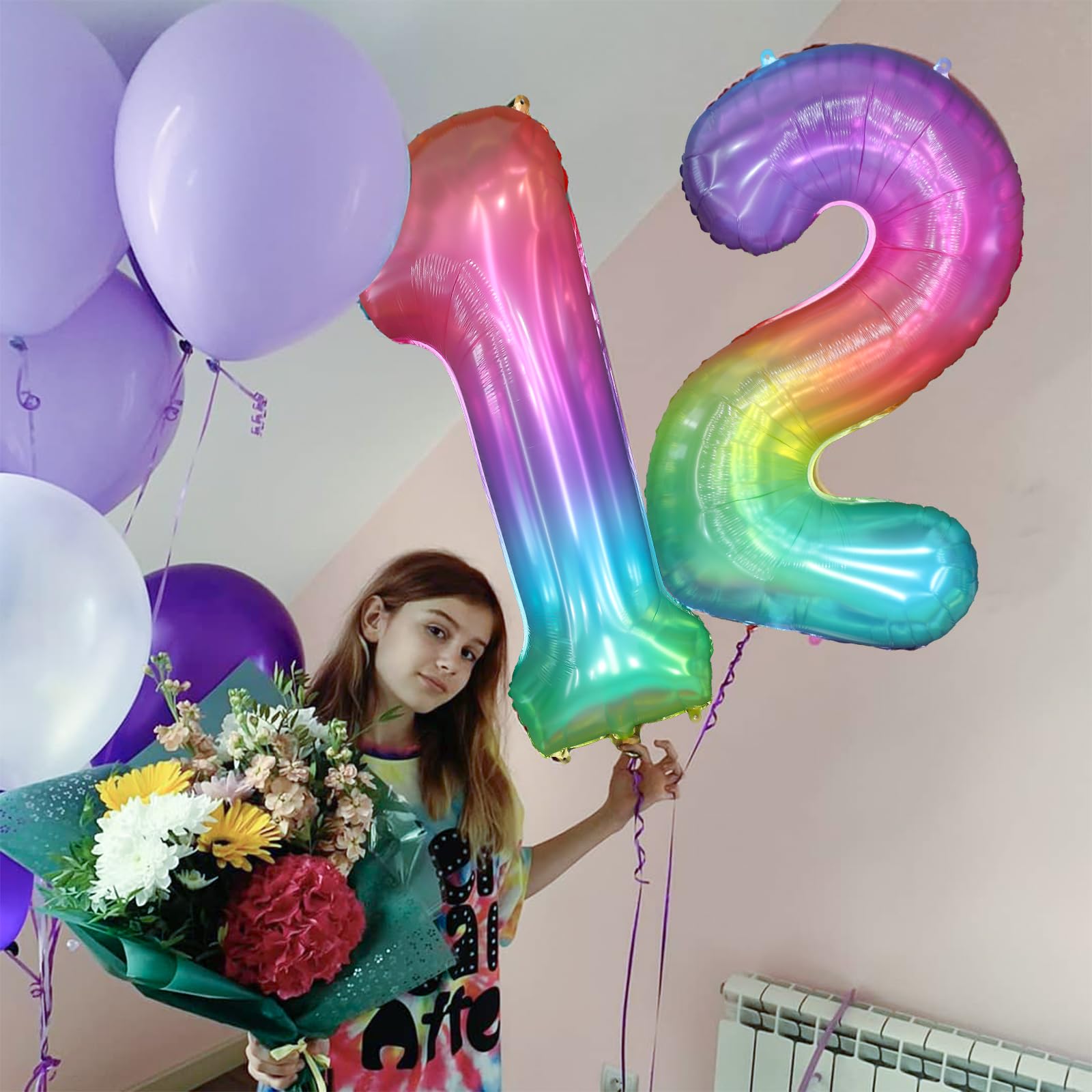 40 Inch Rainbow Number Balloon - Large Mylar Foil Balloons for Birthday Parties, Weddings & Anniversaries | Decorative Digital Balloons for Girls & Boys | Perfect for Birthday Decorations, Gender Reveals & Celebration Events