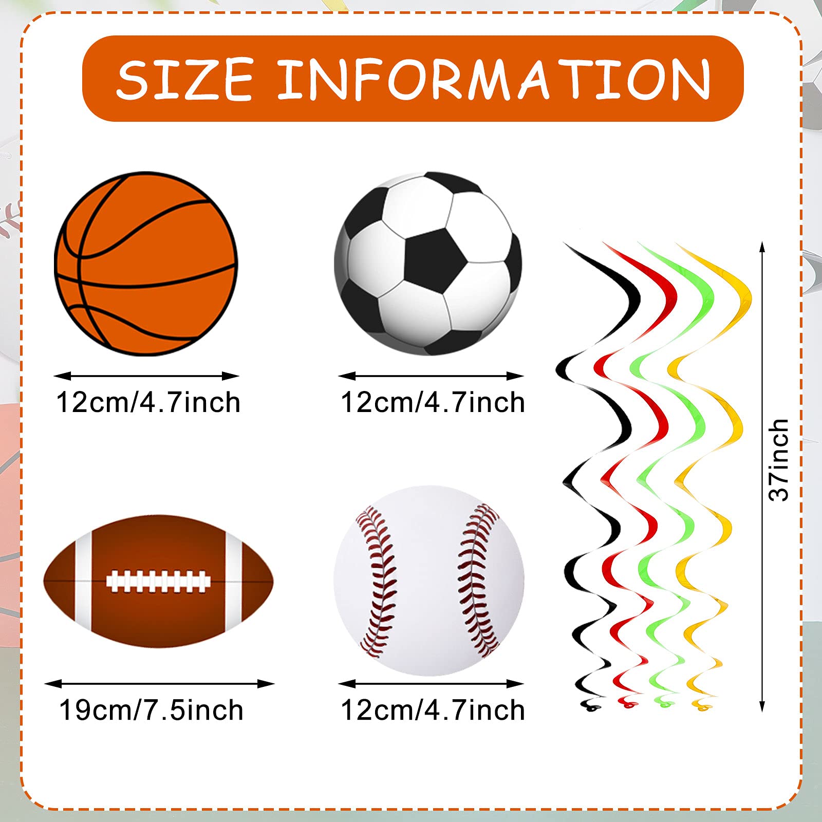 18-Piece Sports Party Decorations Kit - Basketball Football Soccer Baseball Themed Birthday Supplies with 2 Banners & 16 Hanging Swirls - Perfect for Sports-Themed Birthdays, Team Parties & Game Day Celebrations