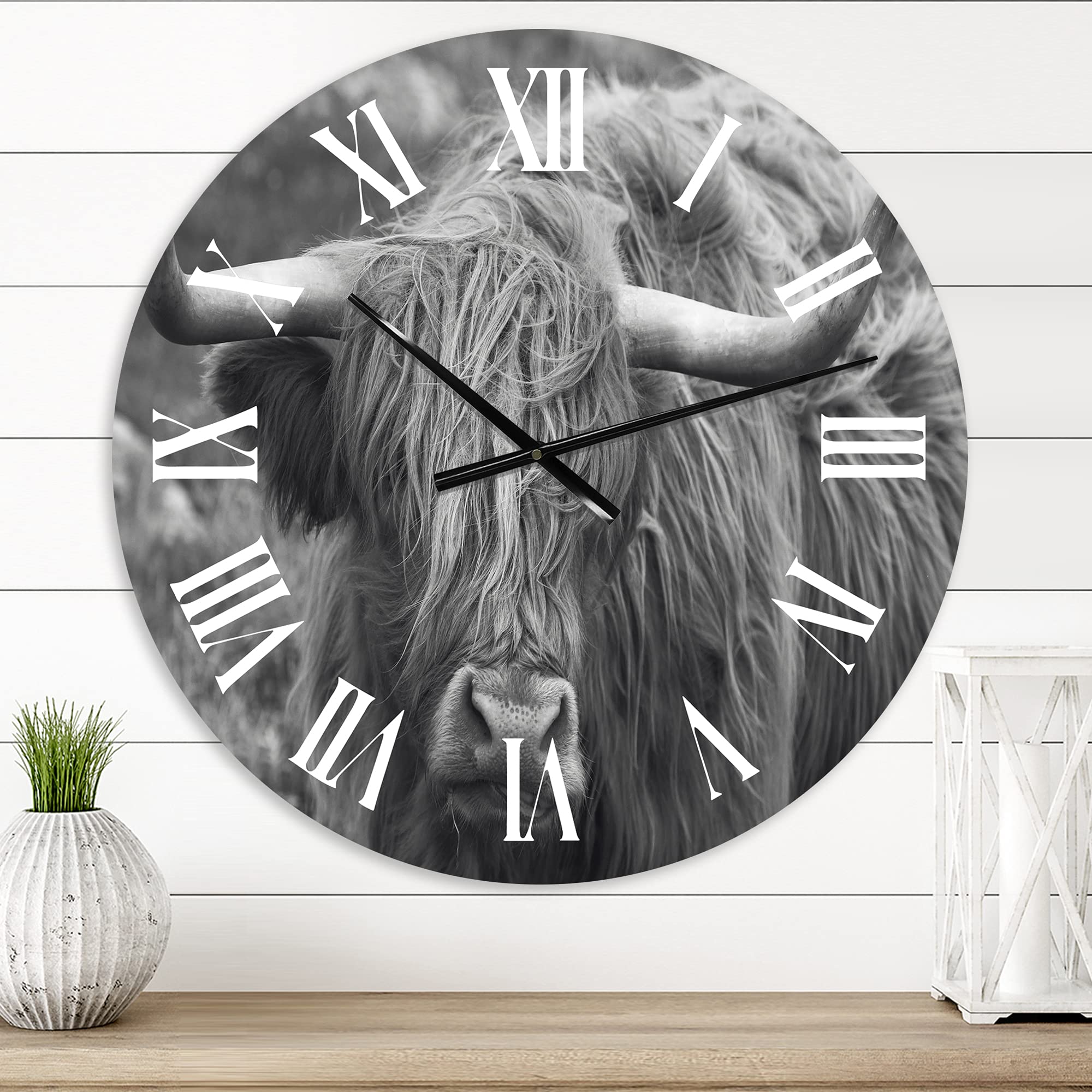 Farmhouse Wall Clock with Scottish Cow on Moorland - Large Rustic Animal Wall Clock for Home, Office, and Kitchen Decor | Perfect for Living Room, Bedroom, and Country Style Interior Design