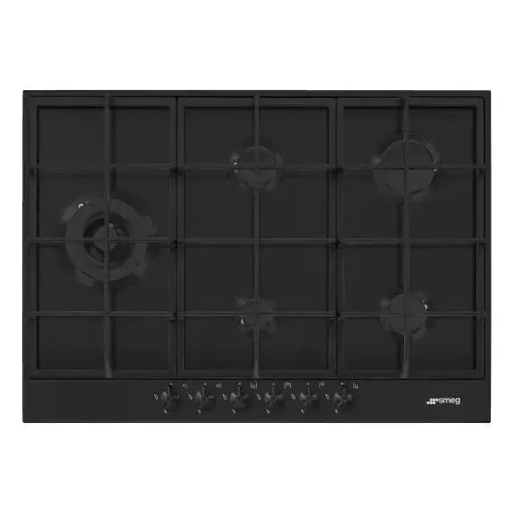 Smeg Classic 4-Burner Gas Cooktop with Wok Burner - Matte Black Finish | Professional Gas Stove for Home Kitchen Cooking, Stir-Frying & Asian Cuisine