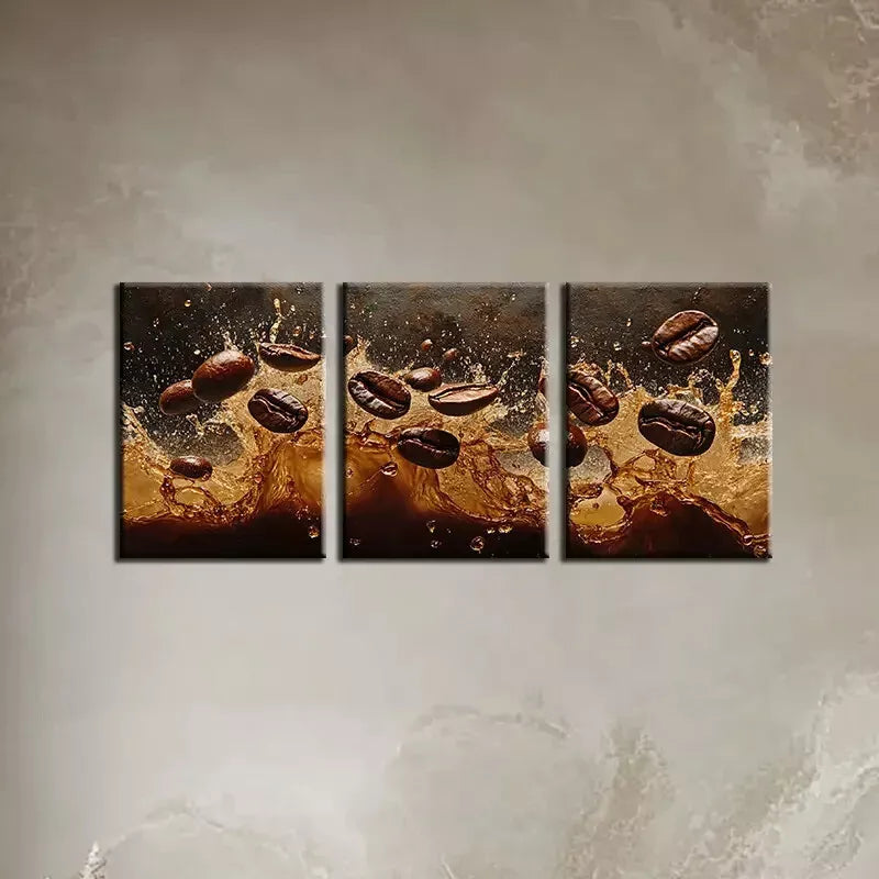 3-Piece Abstract Coffee Splash Wall Art Set - Framed Canvas 50x70cm | High Quality Print | 100% Australian Made | Ready to Hang | Perfect for Living Room, Bedroom & Office Decor
