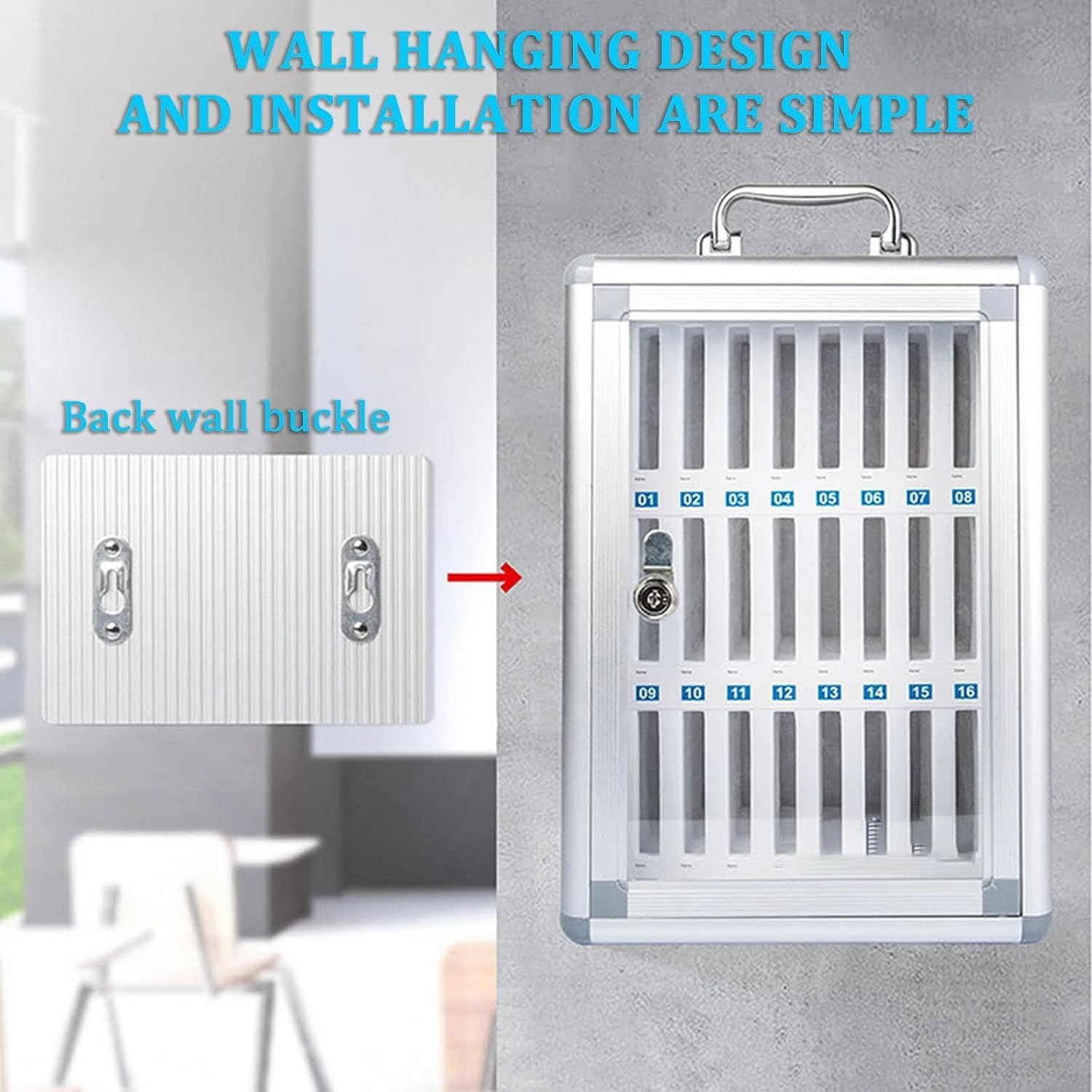 24-Slot Lockable Wall-Mounted Phone Storage Cabinet - Secure Cell Phone Holder for Classroom, Office & Retail Use | Durable Metal Storage Box with Key Lock for Organized Device Management