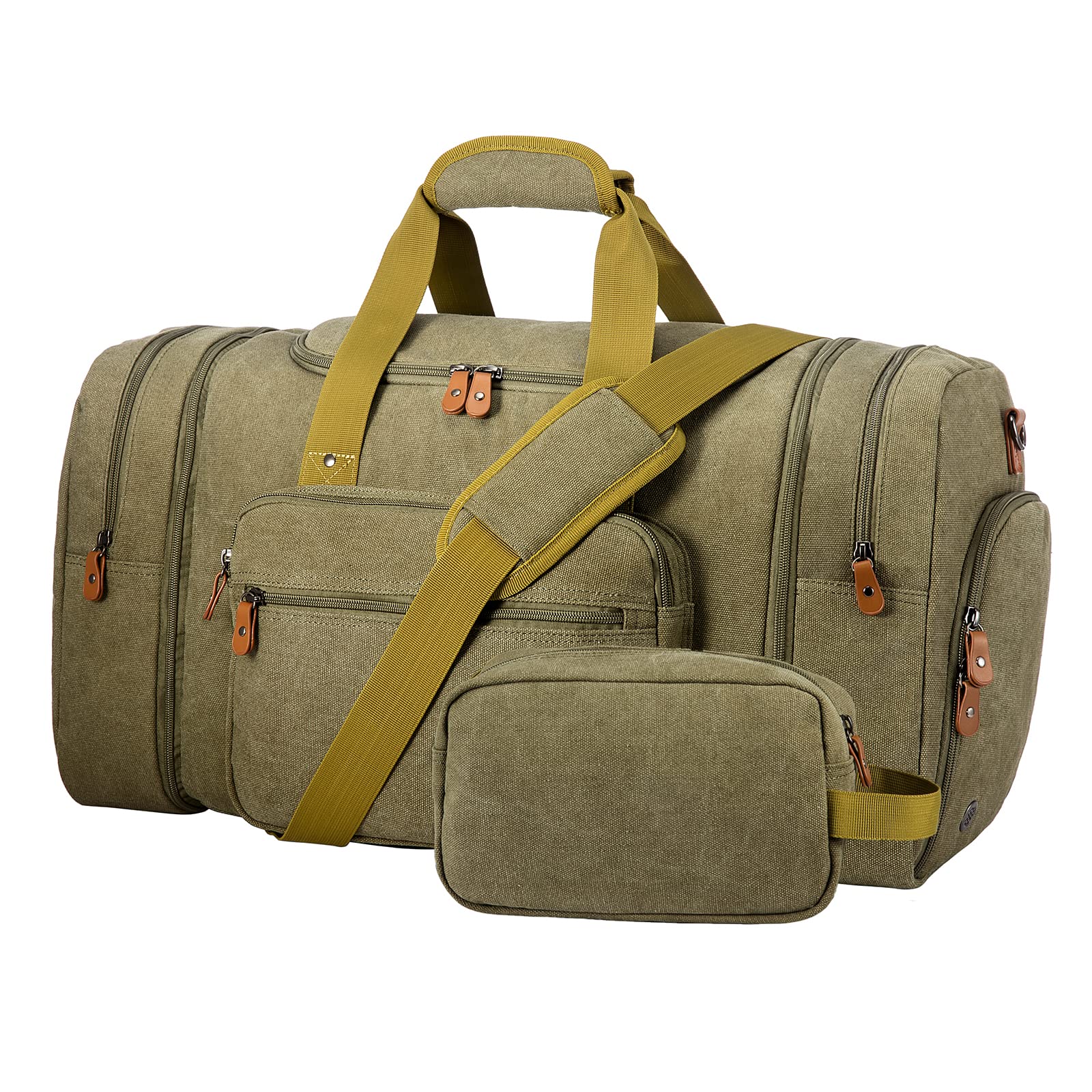 Sucipi Canvas Duffle Bag for Travel, Overnight Carry On Bag with Shoe Compartment & Toiletry Bag - Perfect for Airplanes, Weekend Getaways, Gym & Sports Gear Storage