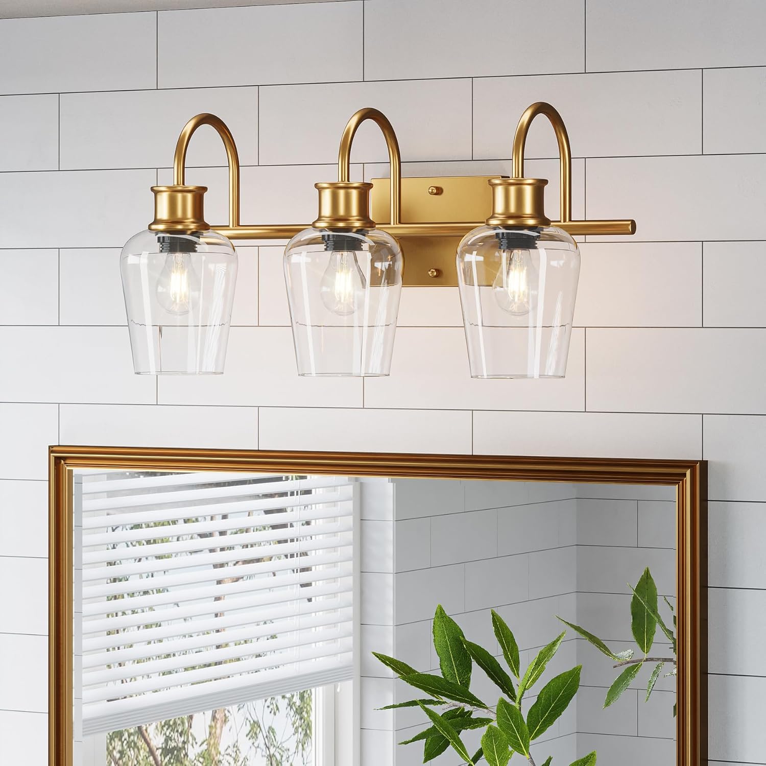 3-Light Vanity Light Fixture with Clear Glass Shade - Modern Bathroom Lighting for Mirror, Makeup Area & Dressing Room
