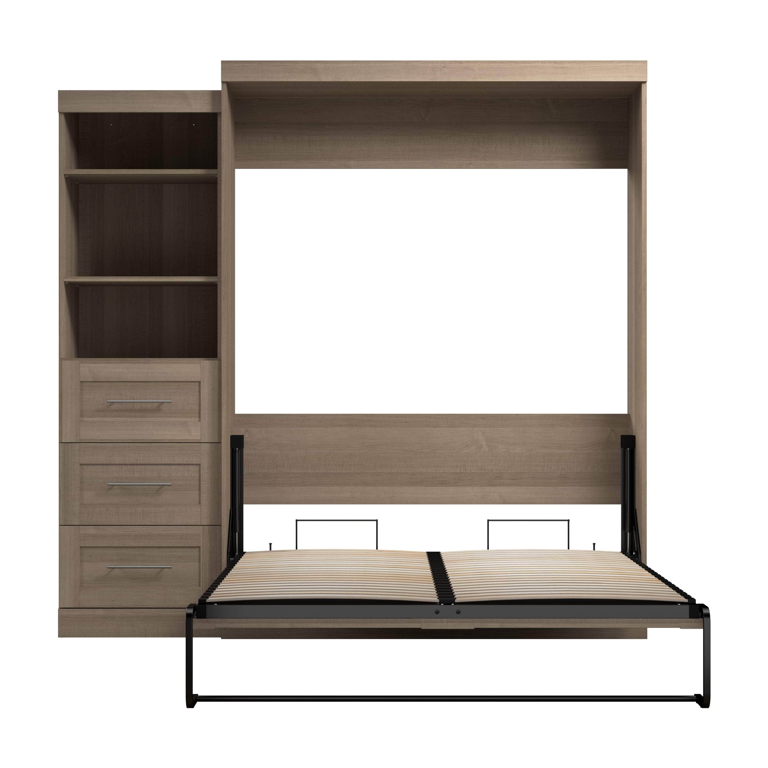 Queen Murphy Wall Bed with Storage Drawers - Space-Saving Foldable Bed for Small Rooms, Apartments & Guest Rooms (90