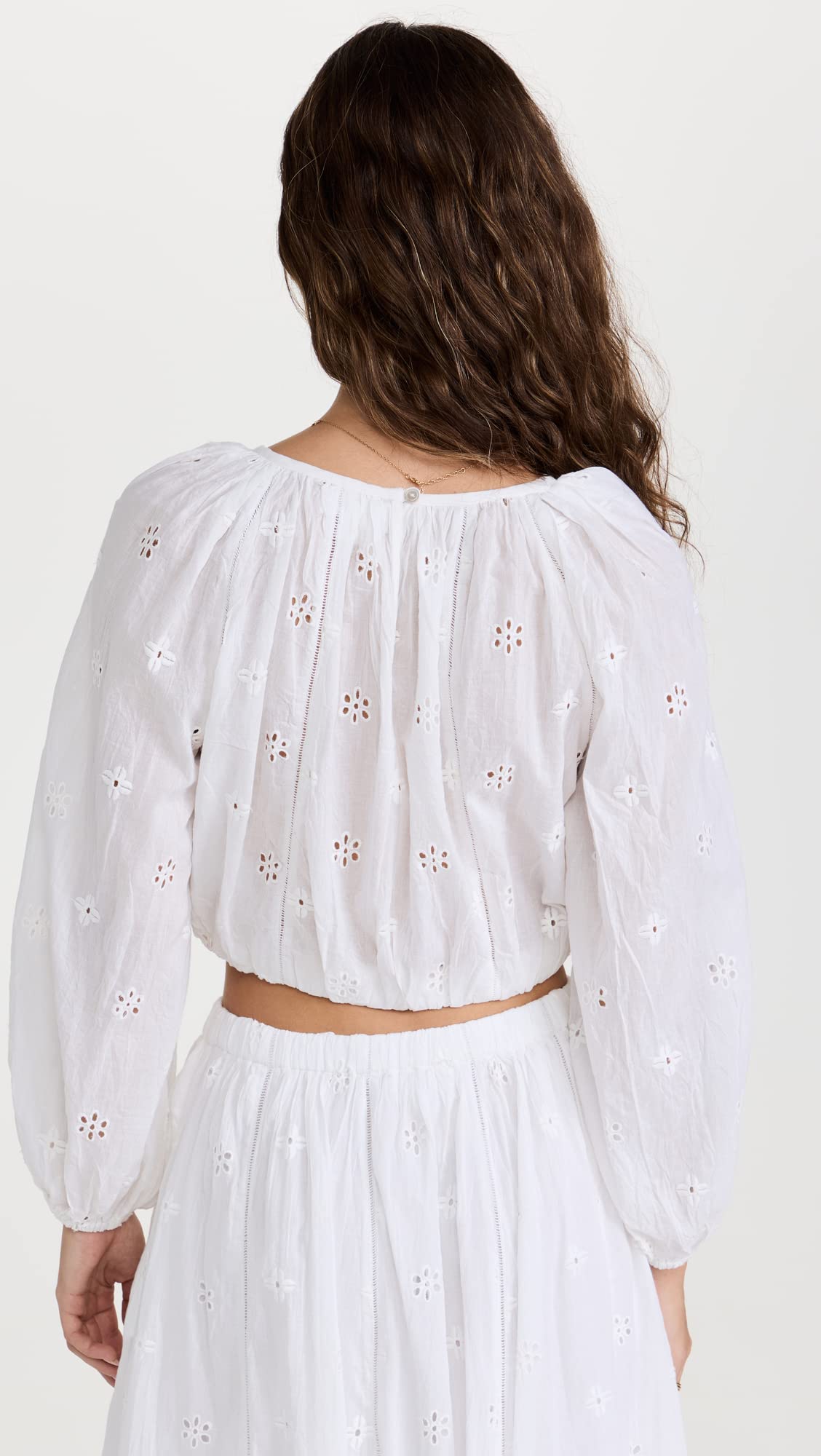 Velvet by Graham & Spencer Women's Yara Cotton Eyelet Cropped Long Sleeve Blouse - Breathable Summer Top for Casual Outings & Date Nights