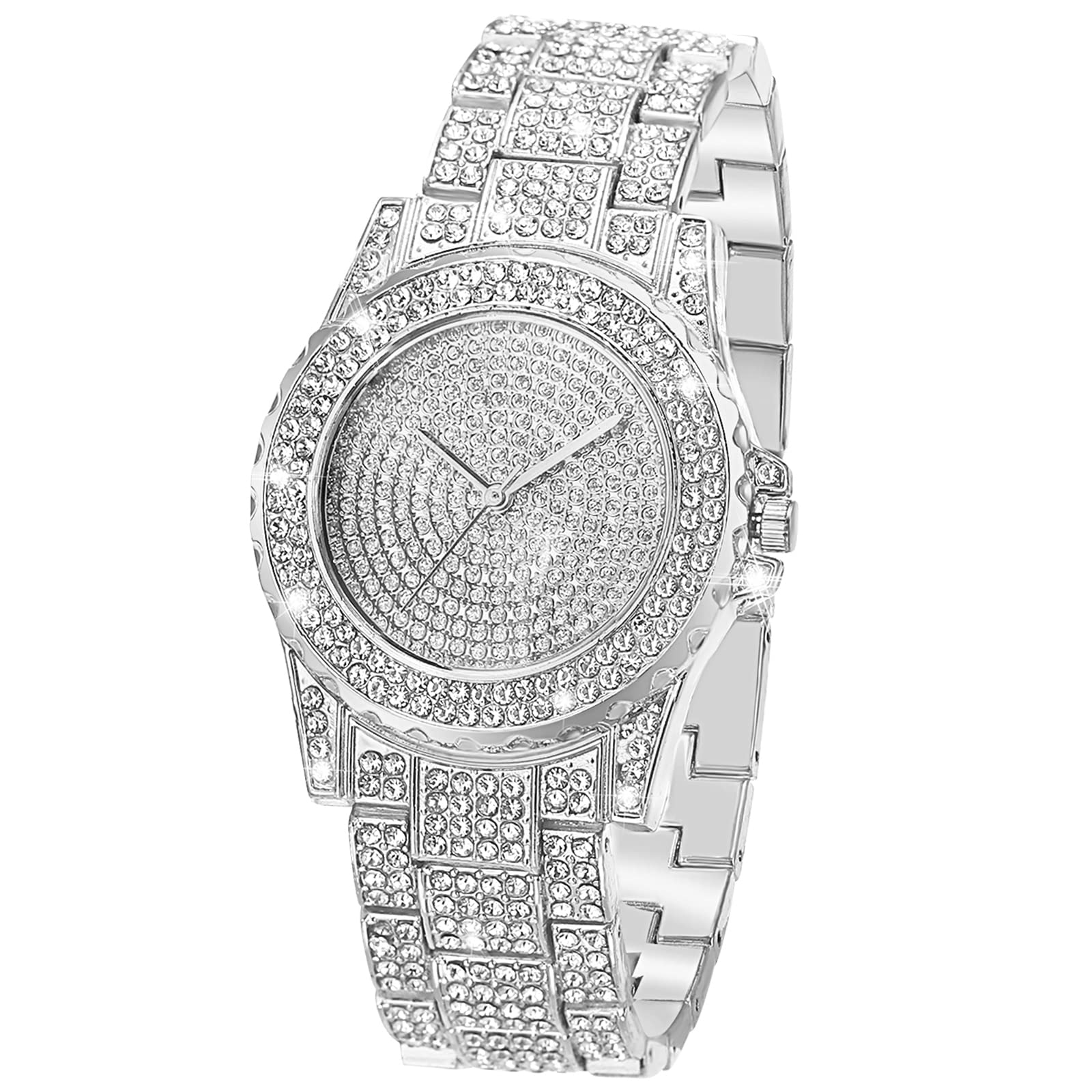 Diamond Watch for Women - Silver Rhinestone Dress Watch with Quartz Crystal for Parties & Gifting