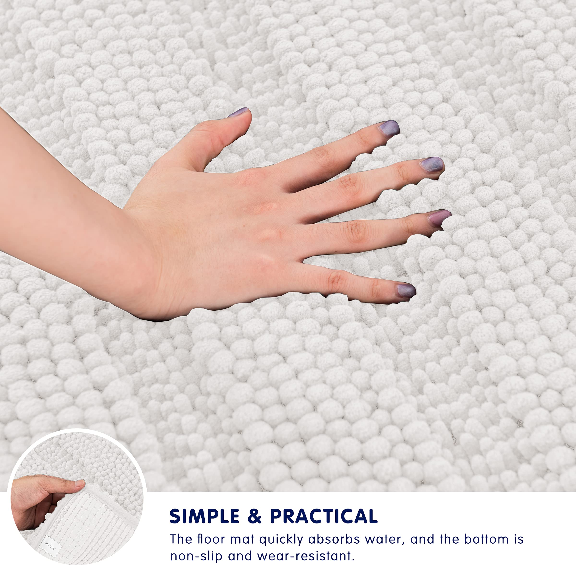 Subrtex Soft Striped Plush Bathroom Rug - Super Absorbent Quick Drying Machine Washable Bath Mat (18