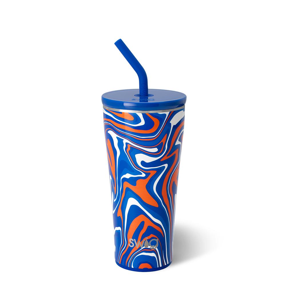 Fanzone Royal + Orange Straw Tumbler 32oz - Insulated Stainless Steel Water Bottle with Lid & Straw for Travel, Gym, Hiking & Outdoor Activities