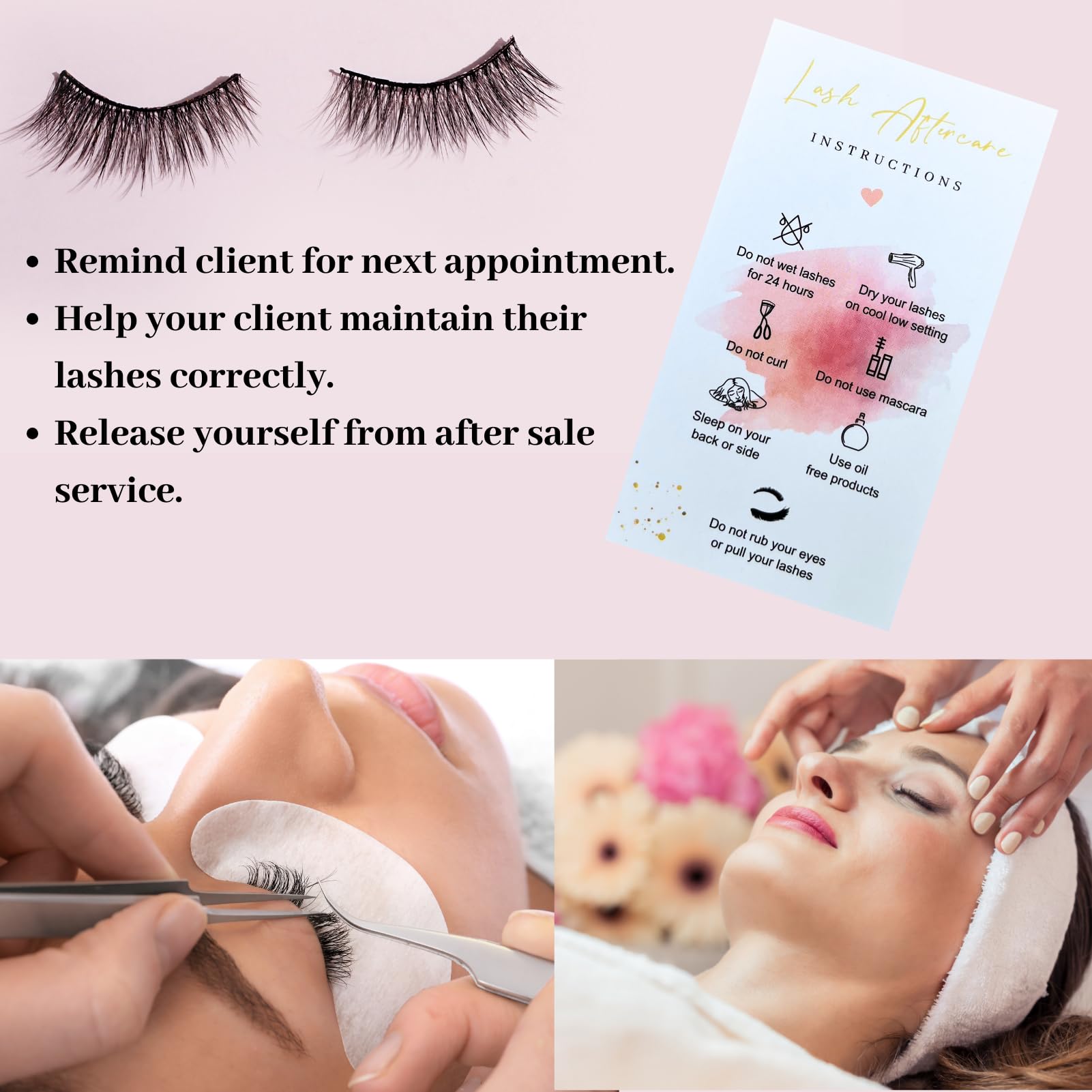 100 Pack Pink Eyelash Extension Aftercare Cards - 3.5