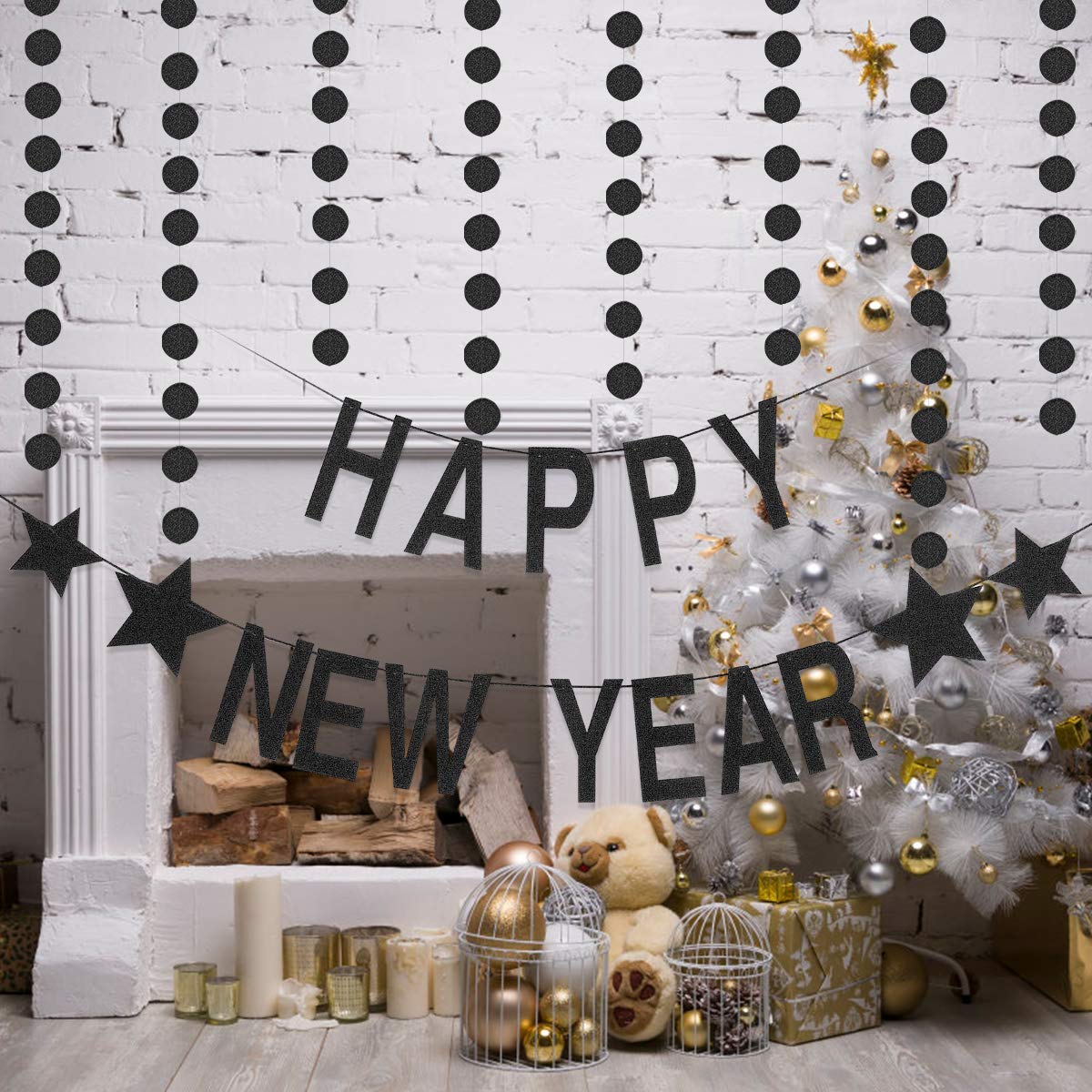 2025 Happy New Year Banner - Black Glitter NYE Party Decorations for New Year's Eve & Countdown Celebrations | Perfect for Home, Office & Festive Gatherings