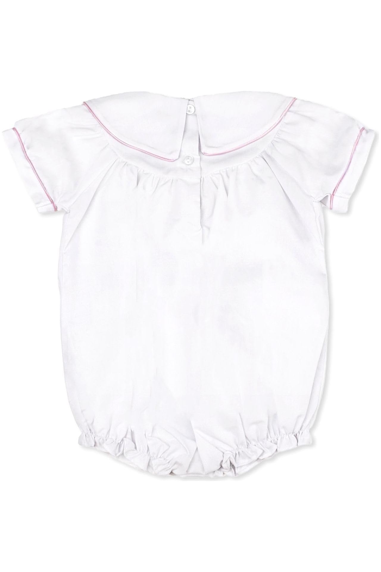 Custom Monogram Baby Girl Bubble Romper with Elegant Collar - Personalized Embroidery Outfit for Newborns, Christening & Photo Shoots