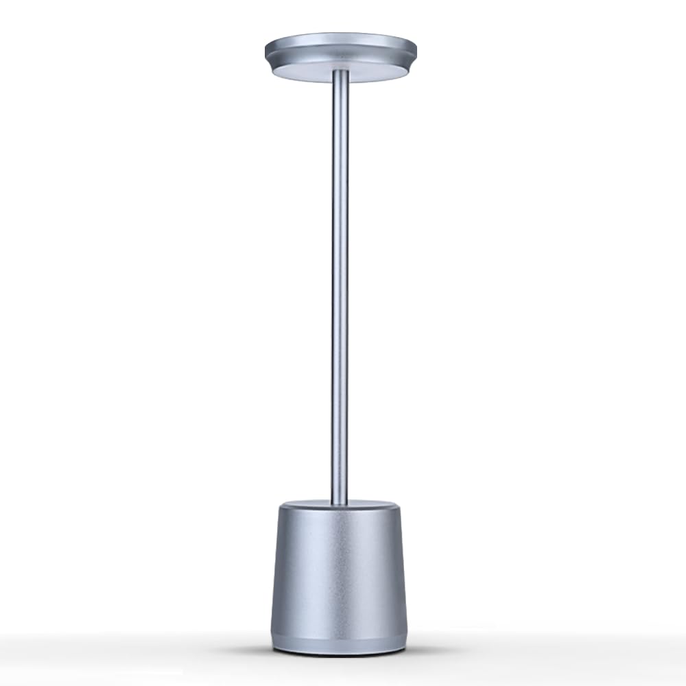 **Rechargeable Cordless Metal Desk Lamp - Touch Sensor LED Table Light with 3 Colors & Stepless Dimming - Battery Powered Night Light for Kids Nursery, Bedroom, Office, Cafe, Dining Room - Perfect for Reading, Studying & Relaxing (Silver-1)**