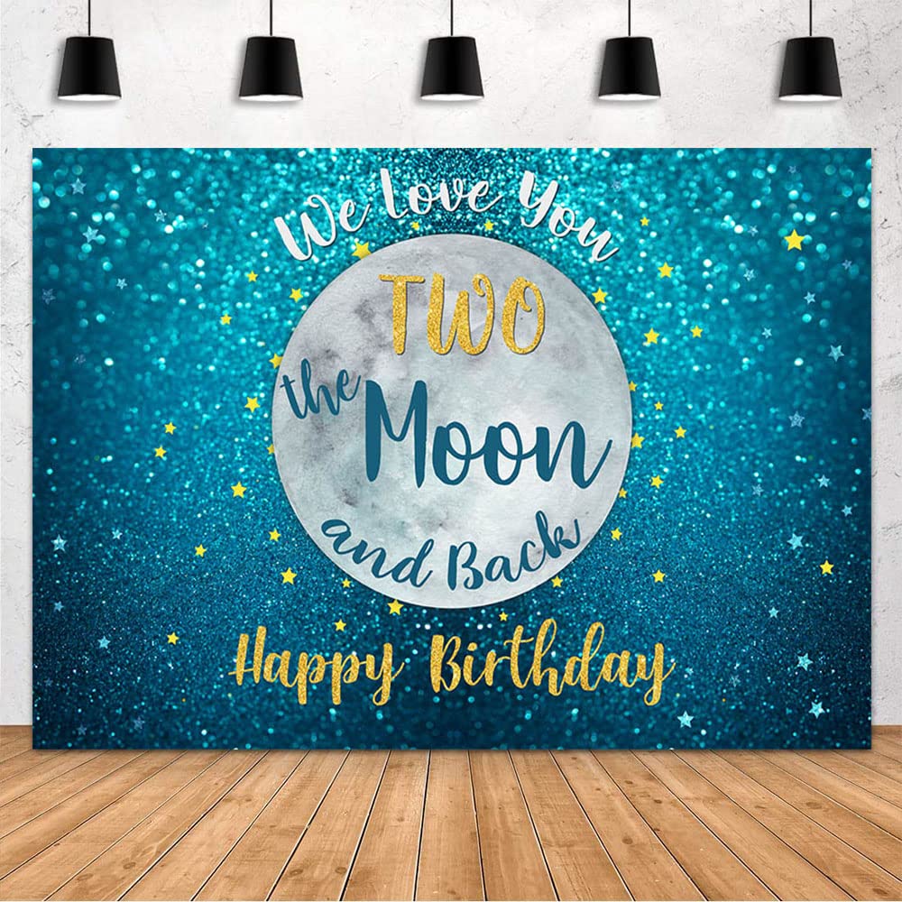 MEHOFOND Two The Moon Backdrop - 2nd Birthday Party Decorations, Outer Space Universe Galaxy Theme, 7x5ft Photo Background Banner for Cake Table & Studio Props | Perfect for Kids' Birthday, Baby Shower & Space-Themed Events