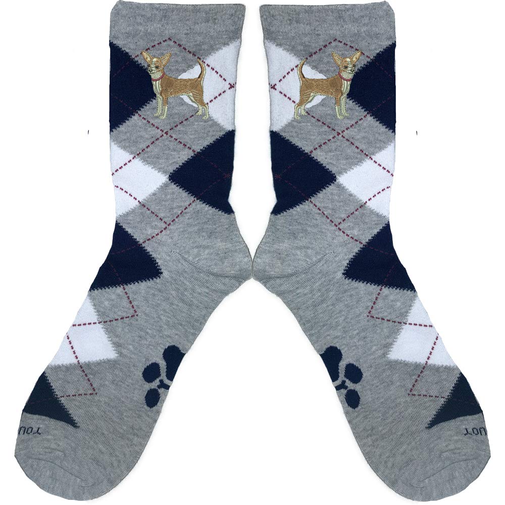 YourBreed Embroidered Chihuahua Argyle Socks for Men & Women - Comfortable Unisex Fashion Socks for Casual Wear, Gifts & Dog Lovers
