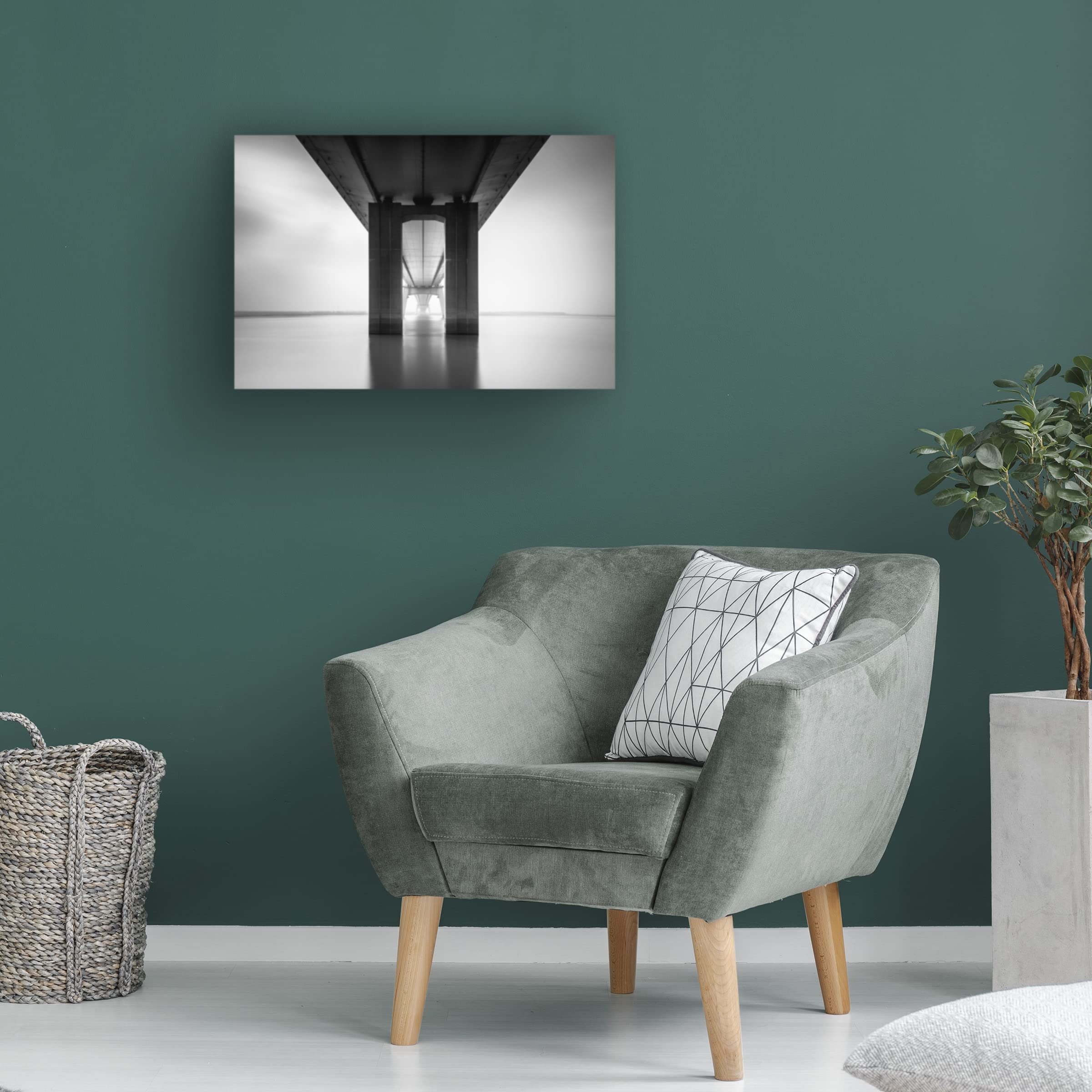 Qing Ai 'Nanjing Yangtze River Bridge' Canvas Wall Art Print - Modern Chinese Landscape Painting for Home & Office Decor
