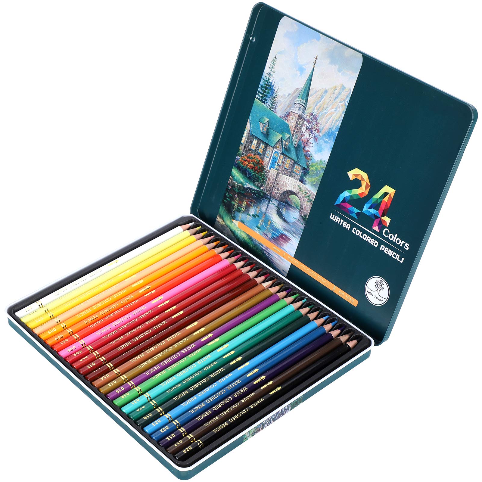 24-Piece Colored Pencil Set for Artists - Professional Oil-Based & Watercolor Drawing Pencils with Wooden Handles for Adults & Kids - Perfect for Sketching, Graffiti, Painting and Art Projects