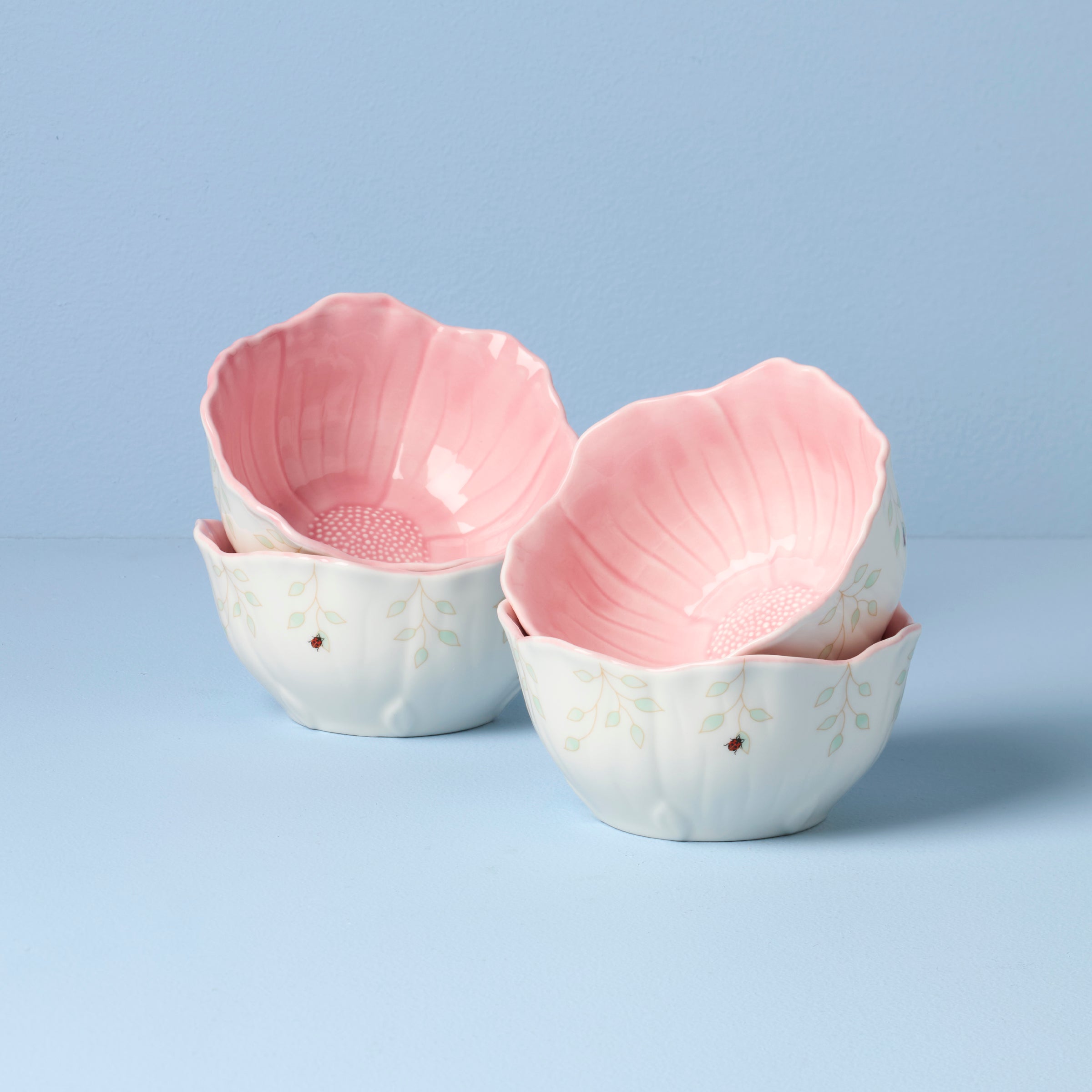 Butterfly Meadow Floral Pink Dessert Bowls Set of 4 - Elegant Porcelain Small Plates for Ice Cream, Pudding, Snacks - Perfect for Parties, Tea Time, and Home Decor