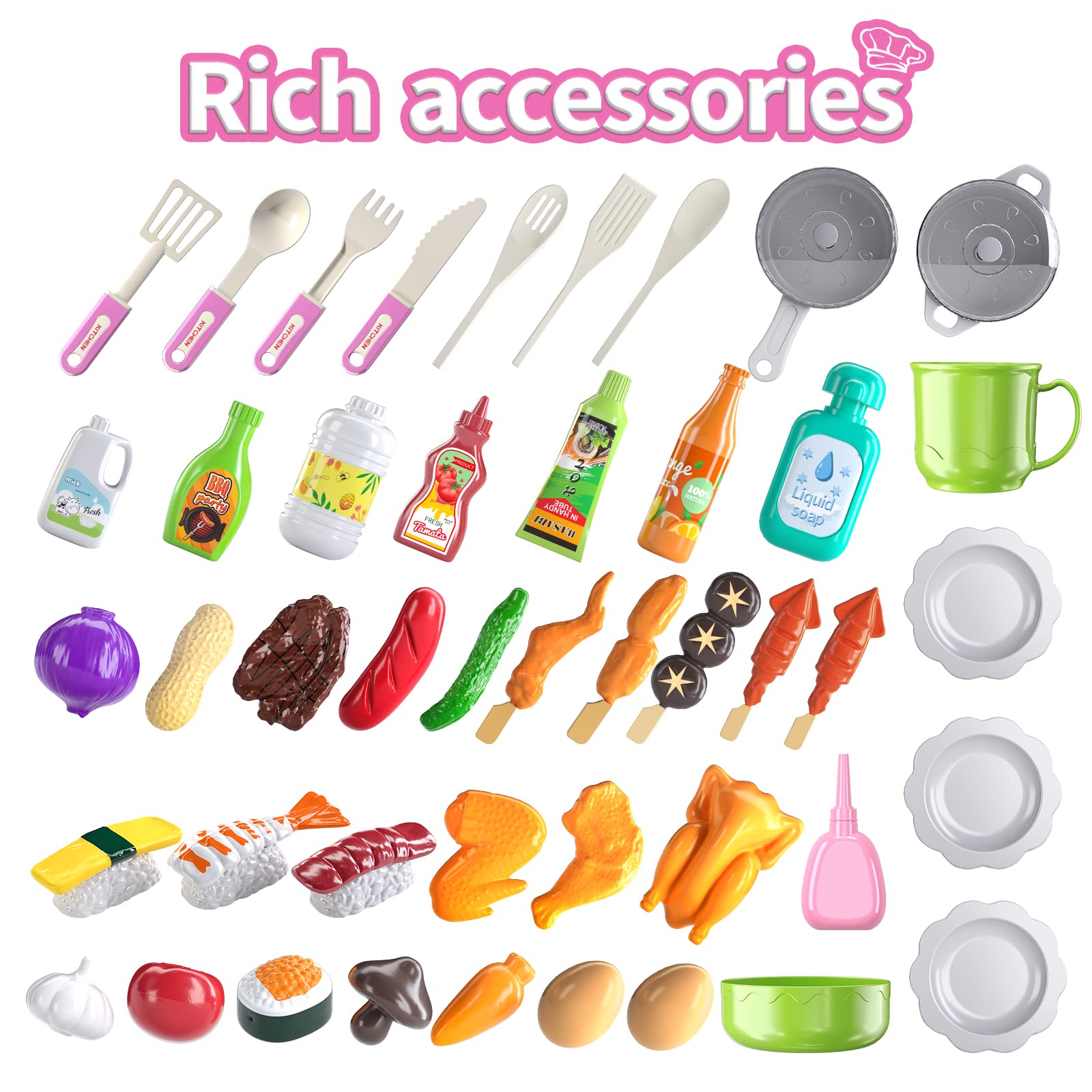 TEMI Kids Kitchen Playset with 46 PCS Accessories, Realistic Sounds & Lights, Indoor/Outdoor Toy Kitchen for Toddlers, Boys & Girls, Perfect for Pretend Play & Birthday Gifts