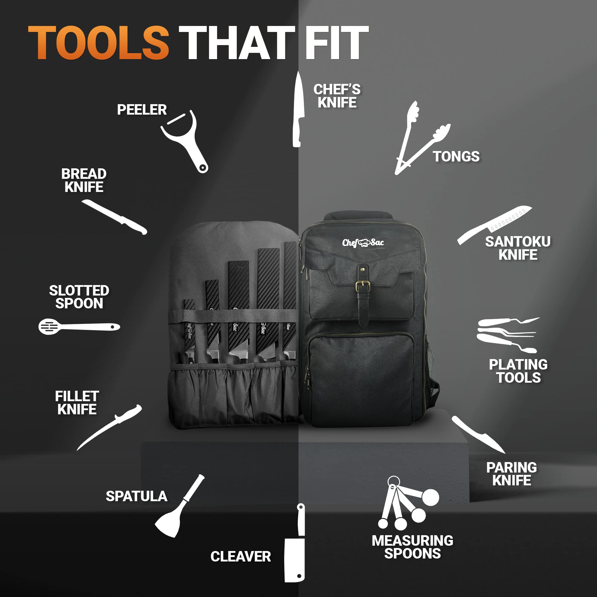 Professional Chef Backpack for Travel - Water-Resistant Knife Bag with 21+ Pockets for Kitchen Tools & Utensils | Fits Laptop & Notebook | Ideal for Chefs, Culinary Students & Cooking Enthusiasts (Black) | Perfect for Culinary School, Work Commute & Professional Kitchen Use
