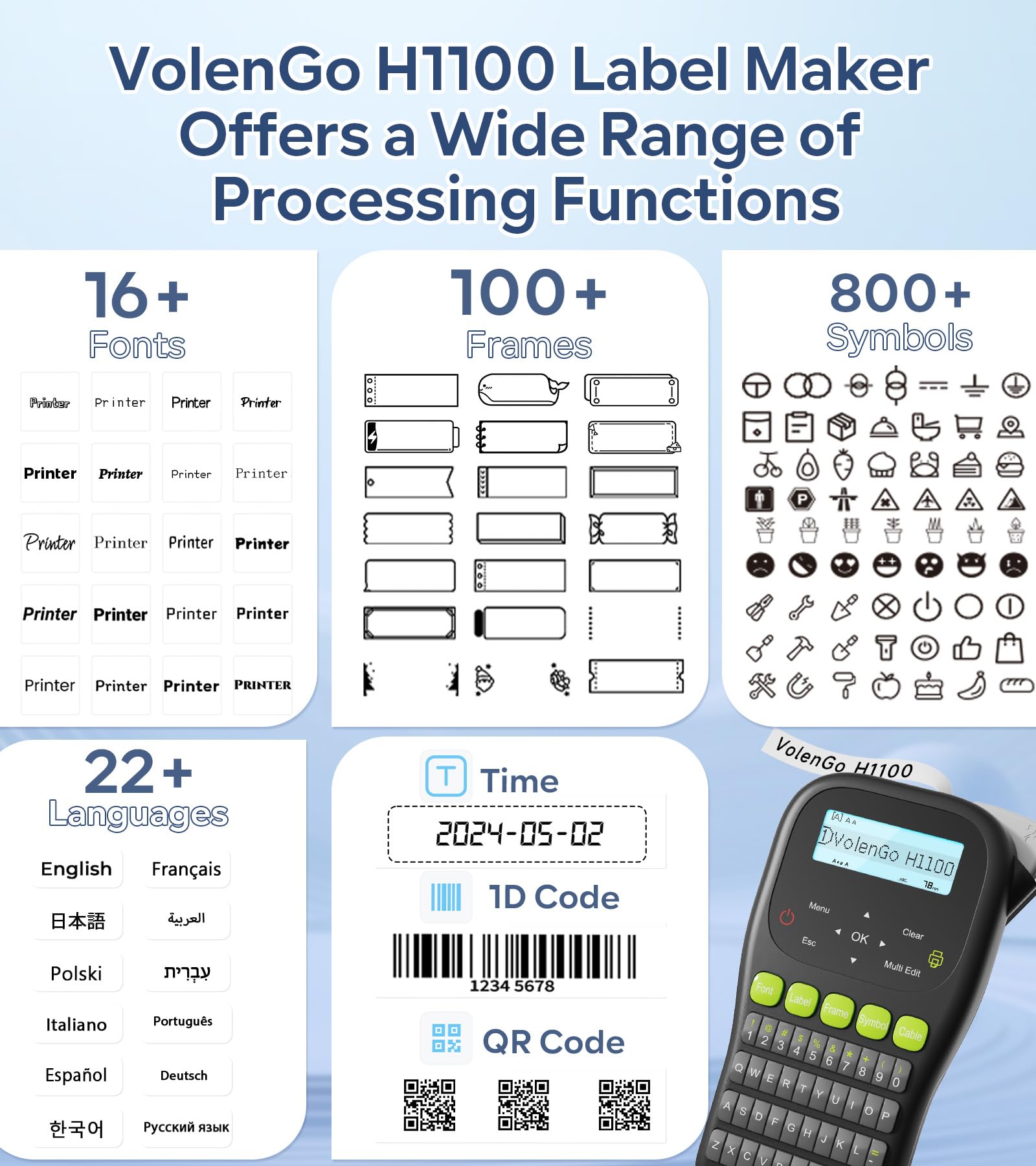 Ptouch H1100 Handheld Label Maker Machine with Waterproof & Laminated Tape, Backlit LCD Display & One-Touch Keys - Perfect for Home, Office, Warehouse & School Organization (Labeling Files, Storage Bins, Cables & More)