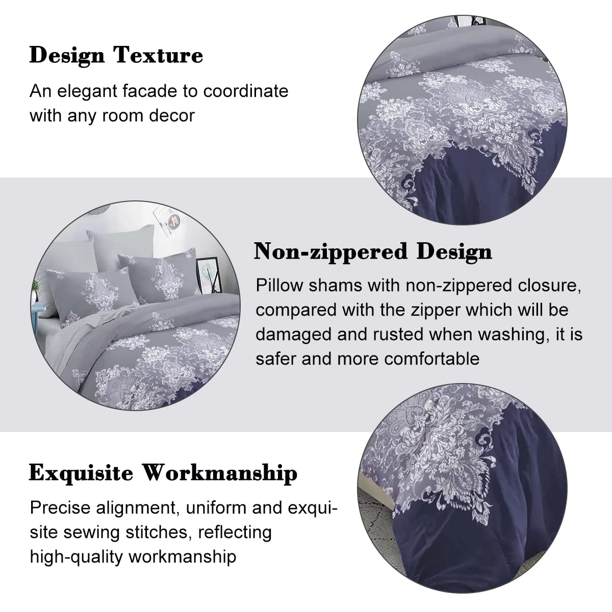 Shatex 2-Piece Twin Comforter Set - Ultra Soft All-Season Polyester Bedding with White Floral Design - Navy Blue - Perfect for Guest Rooms, Dorms & Cozy Bedrooms