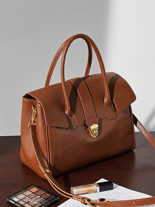 Stylish Leather Flap Work Bag for Women - Professional Office Tote with Multiple Pockets - Perfect for Business, Commuting & Travel