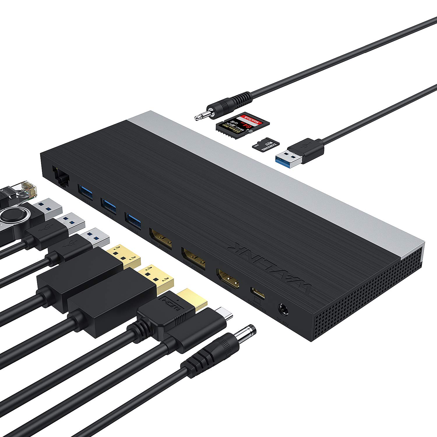 WAVLINK 13-in-1 USB C Docking Station with Triple Display, 2 DisplayPort & HDMI, Ethernet, 4 USB 3.0 Ports, SD/TF Card Reader - Compatible with MacBook Pro, Dell XPS 13/15, HP, Lenovo Yoga - Perfect for Home Office, Gaming & Multi-Tasking Workstations