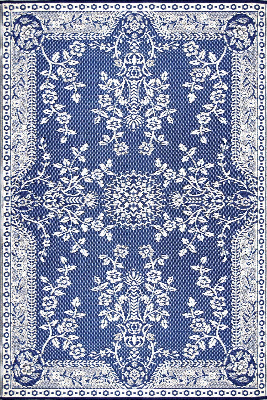 Mad Mats Traditional Outdoor Rug - Reversible Plastic Mat 6' x 9' Oriental Garland Blue/White - Perfect for Patio, Deck, Poolside & Garden Decor