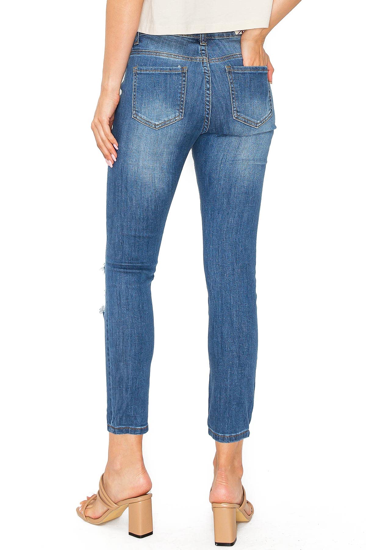 Women's Distressed Skinny Jeans - Mid Waist Machine Jeans for Juniors | Perfect for Casual Outfits, Streetwear & Everyday Wear
