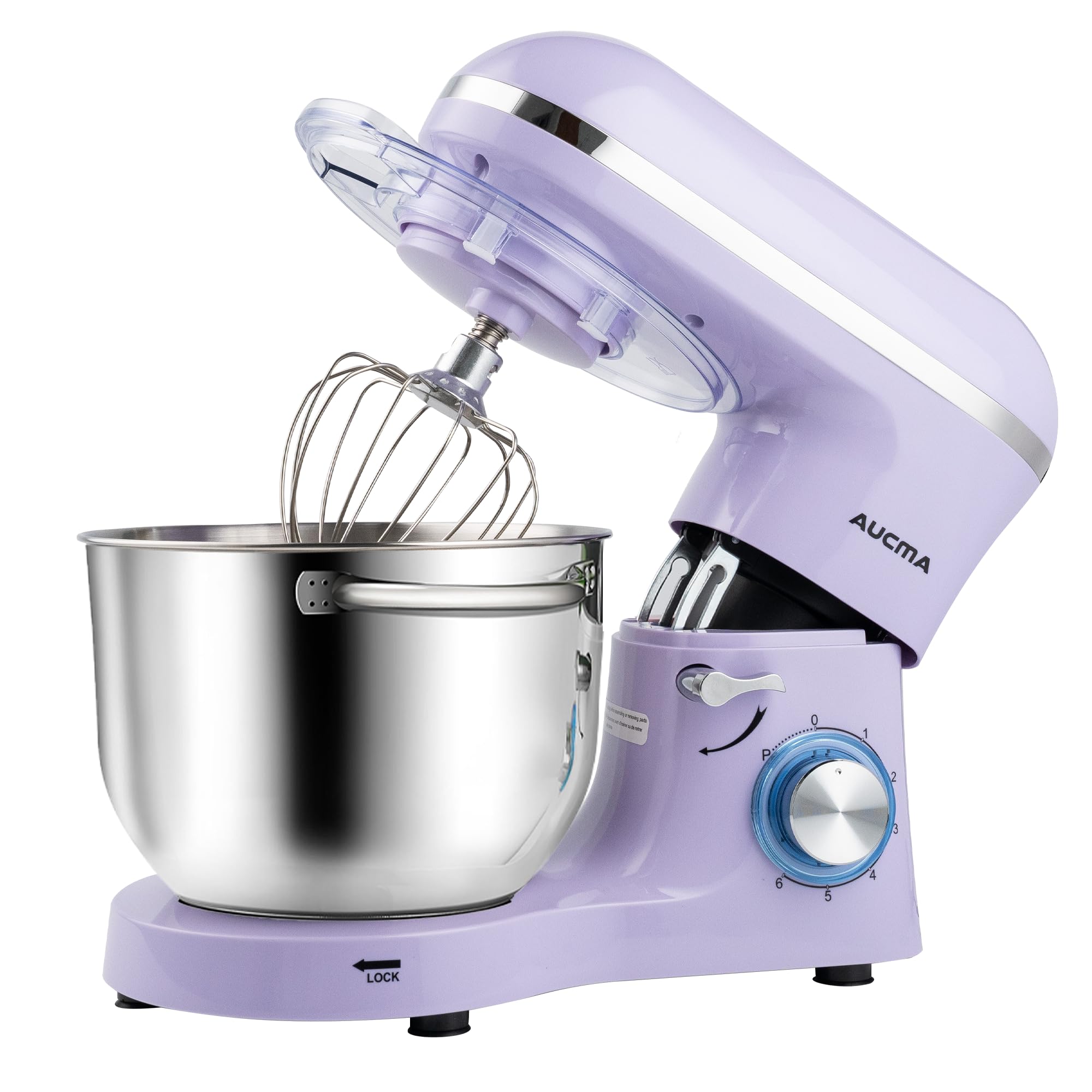 Aucma 6.5-QT 660W Stand Mixer - 6-Speed Tilt-Head Electric Kitchen Mixer with Dough Hook, Wire Whip & Beater (Lavender) - Perfect for Baking Cakes, Cookies, Bread & More