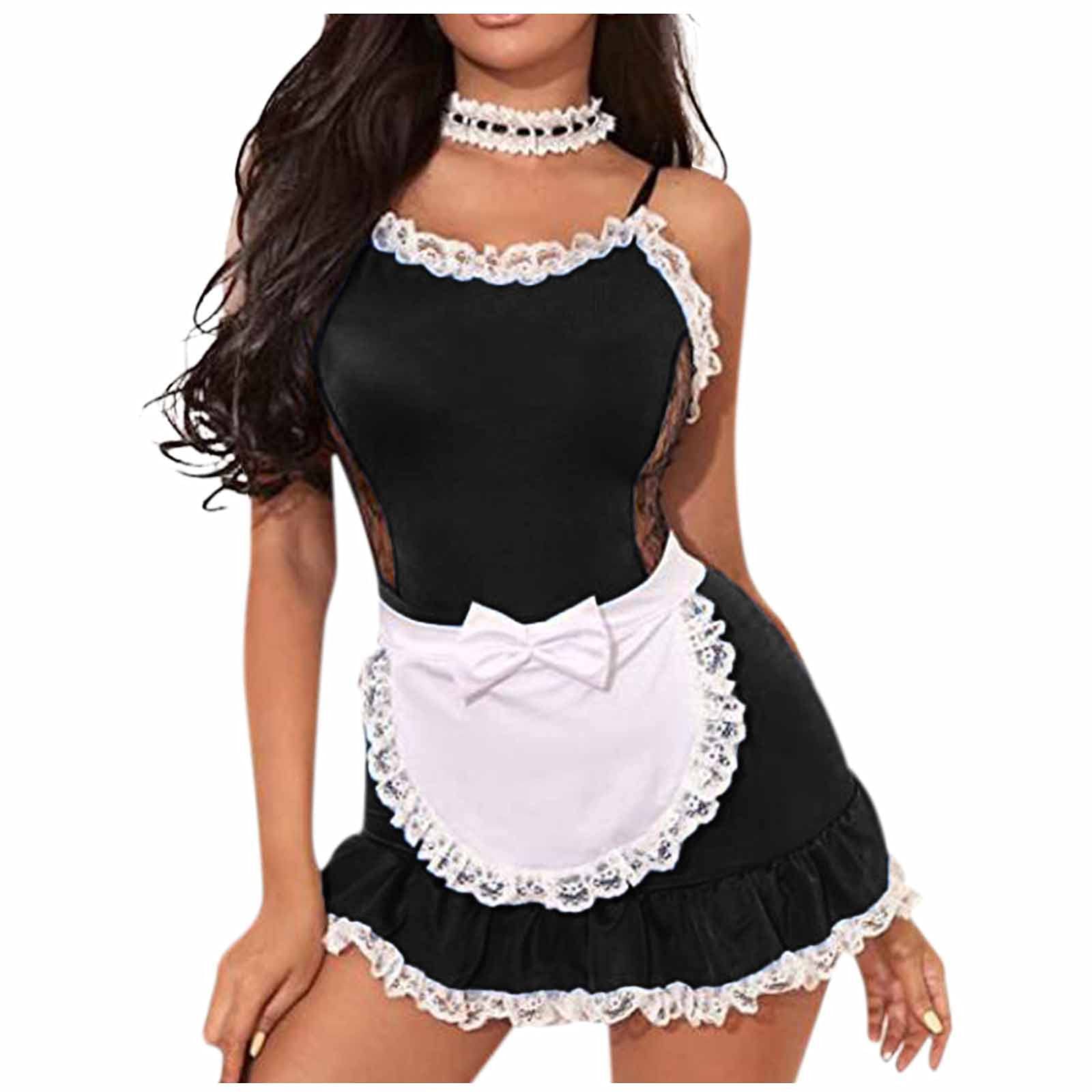 Sexy French Maid Costume for Women - Lingerie Outfit with Lace & Bow Details | Perfect for Halloween, Cosplay & Boudoir Photography