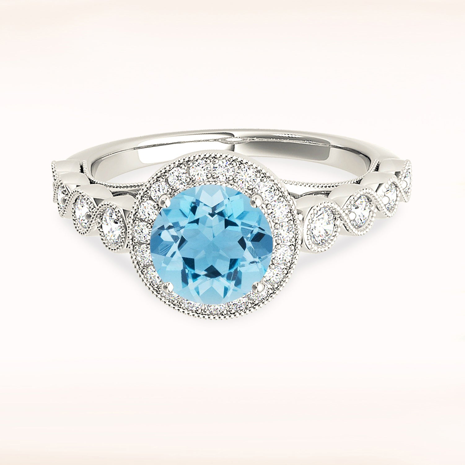 1.10 Ct Genuine Aquamarine Ring with Bezel Set Halo - Elegant Birthstone Jewelry for Women, Perfect for Engagement, Anniversary & Special Occasions