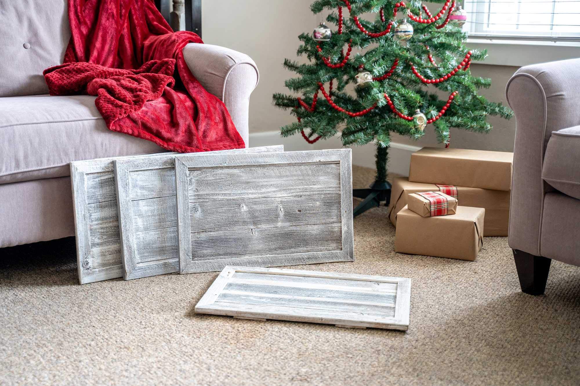 HomeRoots 23-Inch Gray White Wash Plank Christmas Tree Collar - Rustic Farmhouse Holiday Decor for Fireplace Mantel & Living Room
