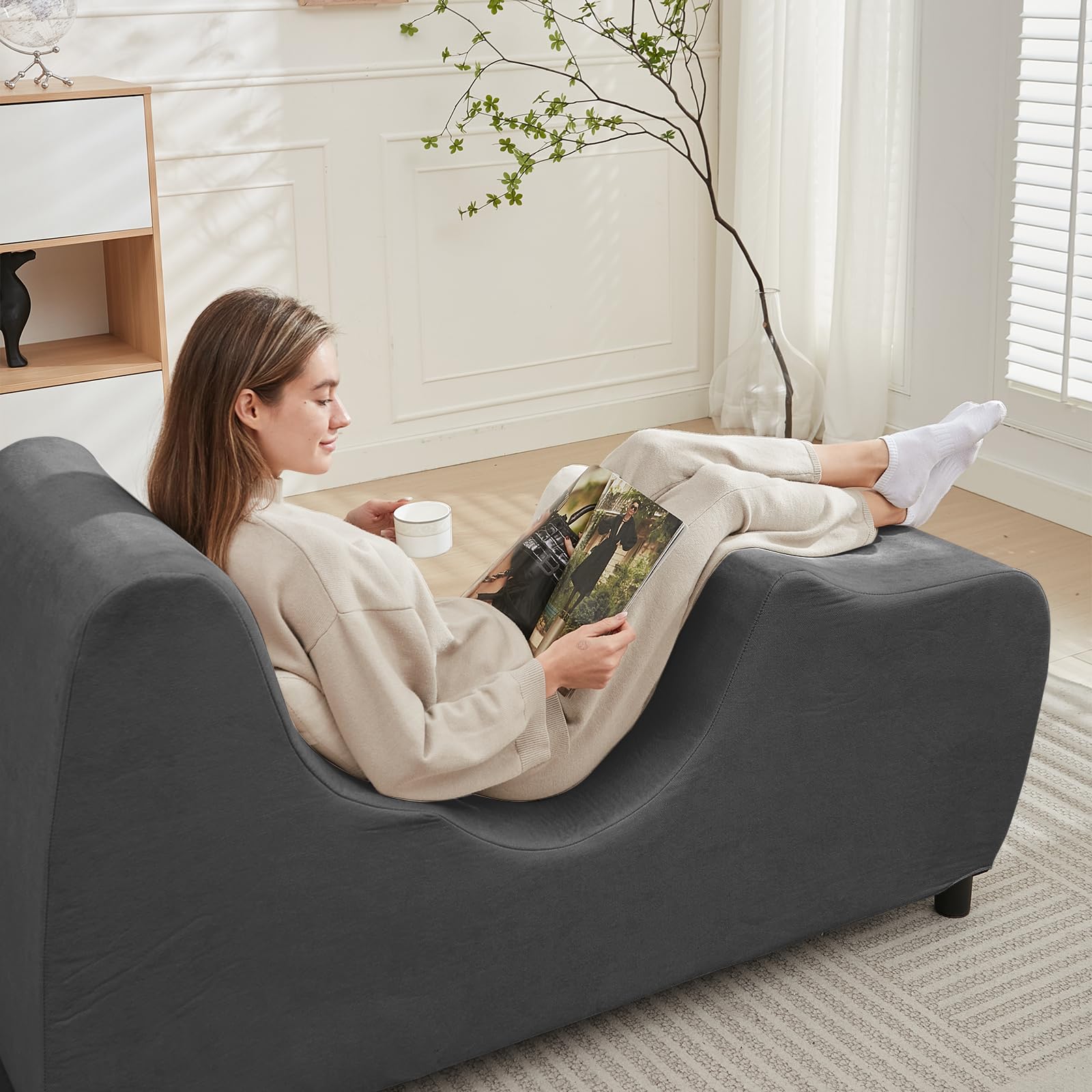 PUREMIND Ergonomic Chaise Lounge Chair with Pillow - Zero Gravity Recliner for Relaxing, Working & Reading - Perfect for Living Room, Bedroom, Study & Office - Comfortable Lounge Chair for Home & Workspace
