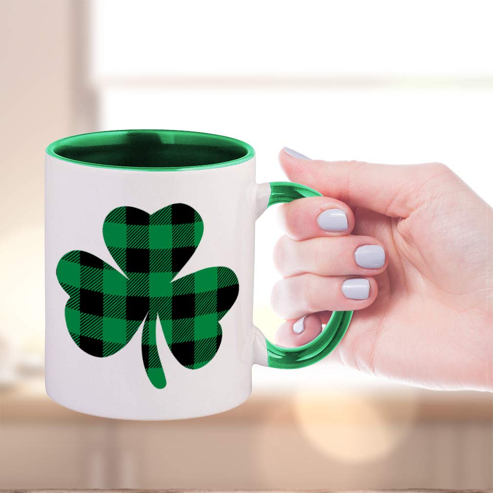 11 Oz Green Plaid Shamrock Coffee Mug - Ceramic Tea Cup with Lucky Clover Design for St. Patrick's Day, Irish Holidays & Everyday Use | Perfect for Home, Office & Gifts