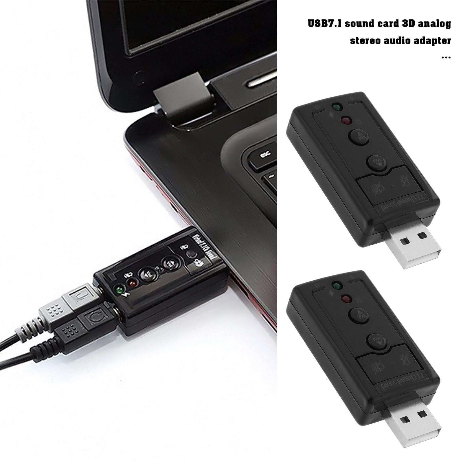 2-Pack USB 2.0 Virtual 7.1 Channel External Sound Card Adapter with 3.5mm Audio & Mic Jack for PC Laptop - Enhance Gaming, Streaming & Video Calls