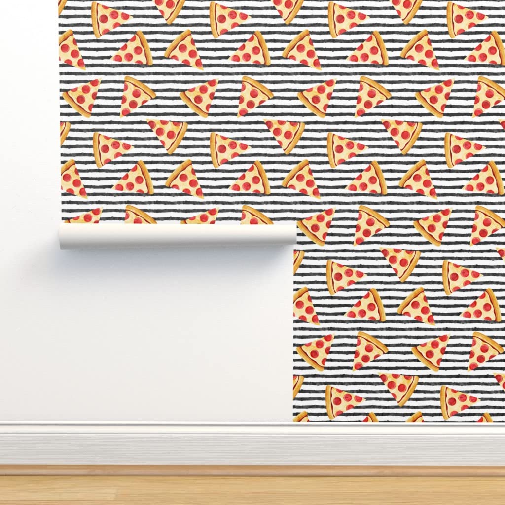 Peel & Stick Removable Wallpaper 12ft x 2ft - Black & White Pizza Stripes Trendy Design | Perfect for Kitchen, Dorm Room, or Restaurant Decor | Easy to Apply & Remove